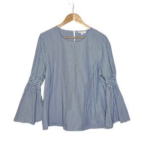 Beach Lunch Lounge Flare Sleeve Striped Top Blue Womens 1X Nautical Preppy Bell